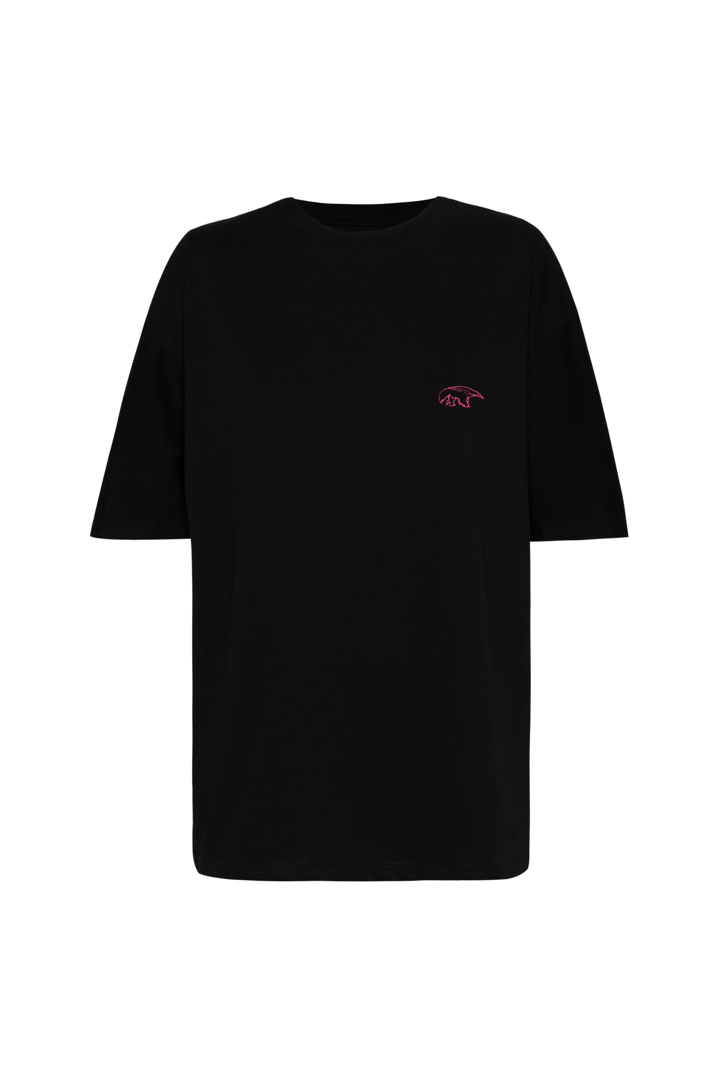 CAMISETA NEGRA OSO HORMIGUERO FUCSIA