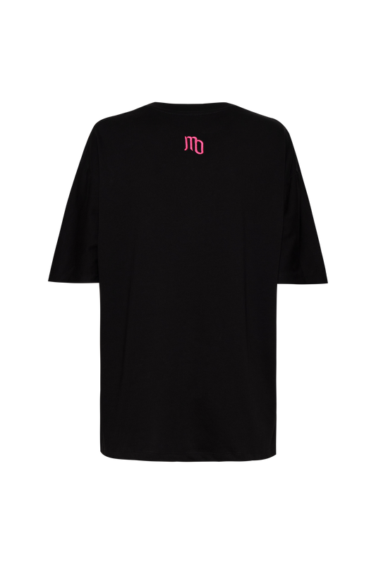 CAMISETA NEGRA OSO HORMIGUERO FUCSIA